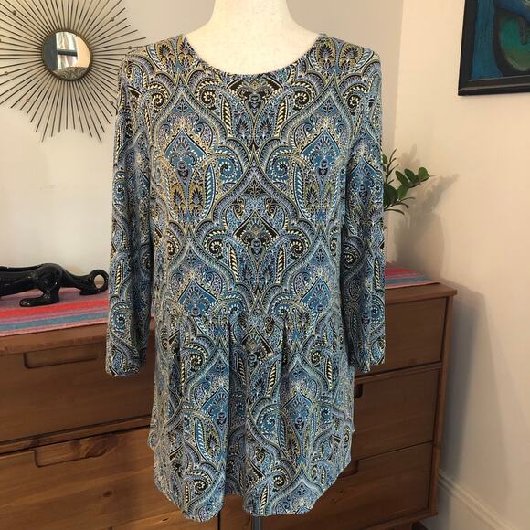 J. Jill Wearever Collection Paisley Peplum Tunic Top Blouse M Boho Artsy Casual - Picture 1 of 8